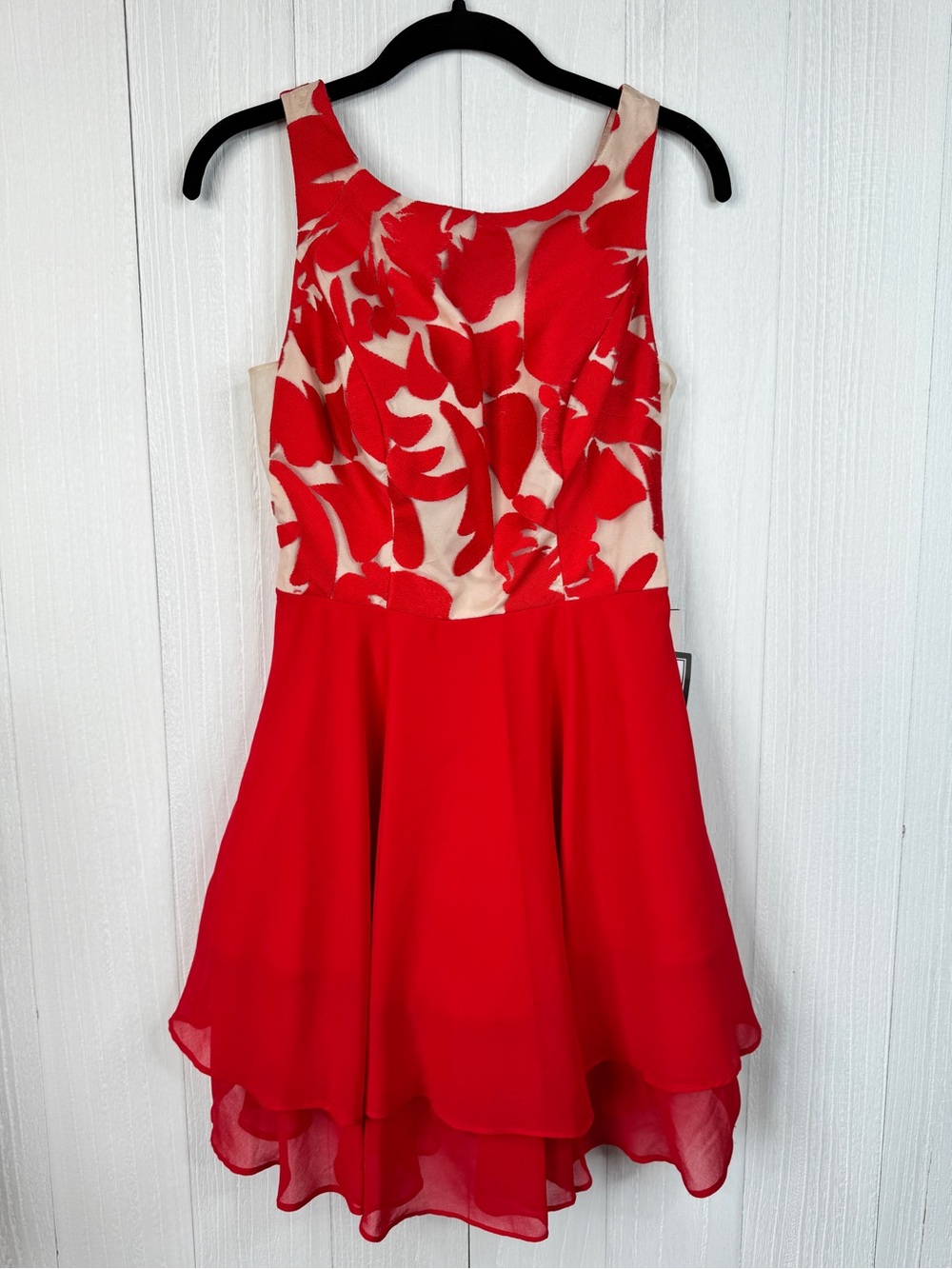 City Studio Junior Red Illusion Bodice Mesh Floral Layered Party Dress